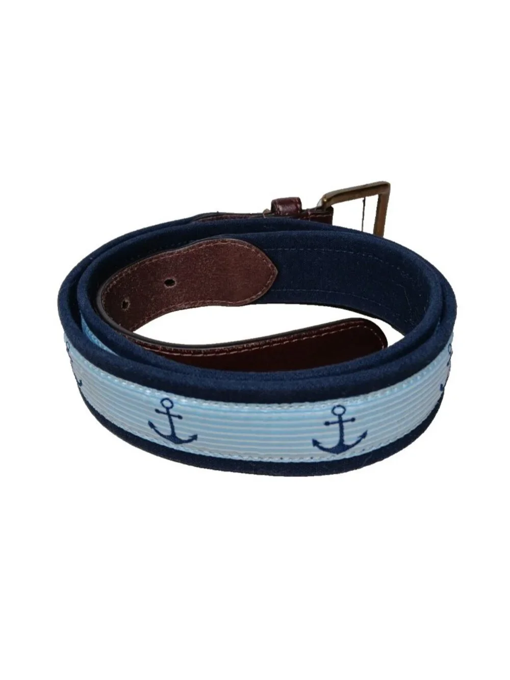 Preppy Belt with Nautical Anchors Canvas & Leather 34